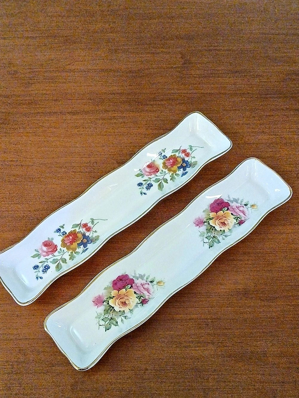 Vintage Fine Bone China Floral Serving Tray Set of 2- Mints, Trinkets , Jewelry